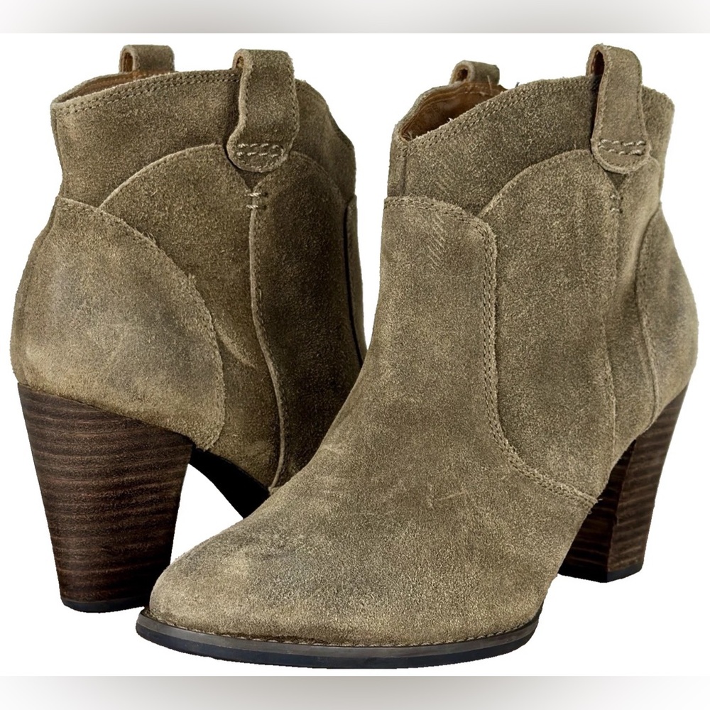 Clarks Women 8.5 Ankle Boots Brown Suede Stacked Heel Heath Harrier Western Boho
